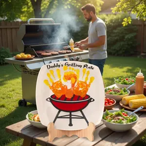 Personalized Name Daddy's Grilling Plate with Kids Handprints - Father's Day BBQ Ceramic Plate Gift for Dad, Custom Handprint Grill Platter 2026