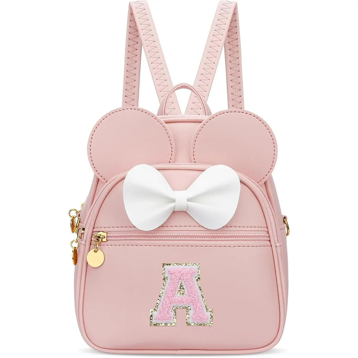 Toddler Size Personalized Initial Bowknot Cute Mini Backpack for Girls, Travel Small Backpack, Personalized Gifts for Little Girls Birthday (A, Pink)
