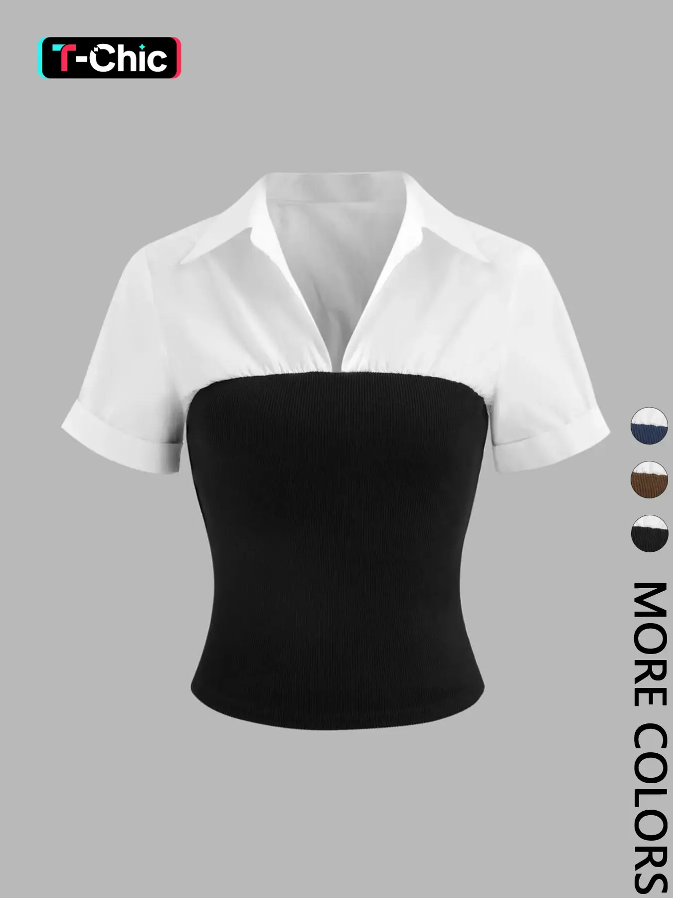 Women's Colorblock Short Sleeve Business Casual Blouse, Casual Top for Summer, Ladies Clothes for Daily Wear, Everyday Shirts, Basic Casual Shirts, Blouses Shirts Tops
