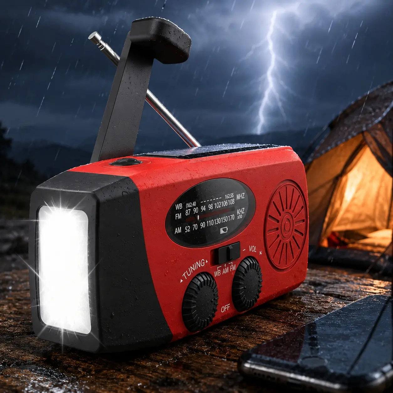 Portable LED Emergency Radio Flashlight, Led Rechargeable Flashlights: Solar/Crank/USB Charging, FM/AM/WB/NOAA Weather Alert, Power Bank & Light, Outdoor Survival Gear, Camping Essentials, Emergency Kit, Durable Gift for Holidays
