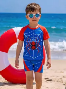 2-Piece Boys' Swimwear Set, Stylish and Cool Summer Beach, Short Sleeve Swimsuit for Ages 3-8, Kids' Fashion Pool Gear