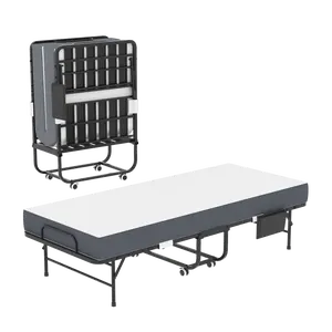 75 Inch Folding Bed with 5" Memory Foam Mattress, Space Saving Rollaway Guest Bed, Heavy-Duty Metal Frame on Wheels, Portable Twin Bed for Adults & Guests