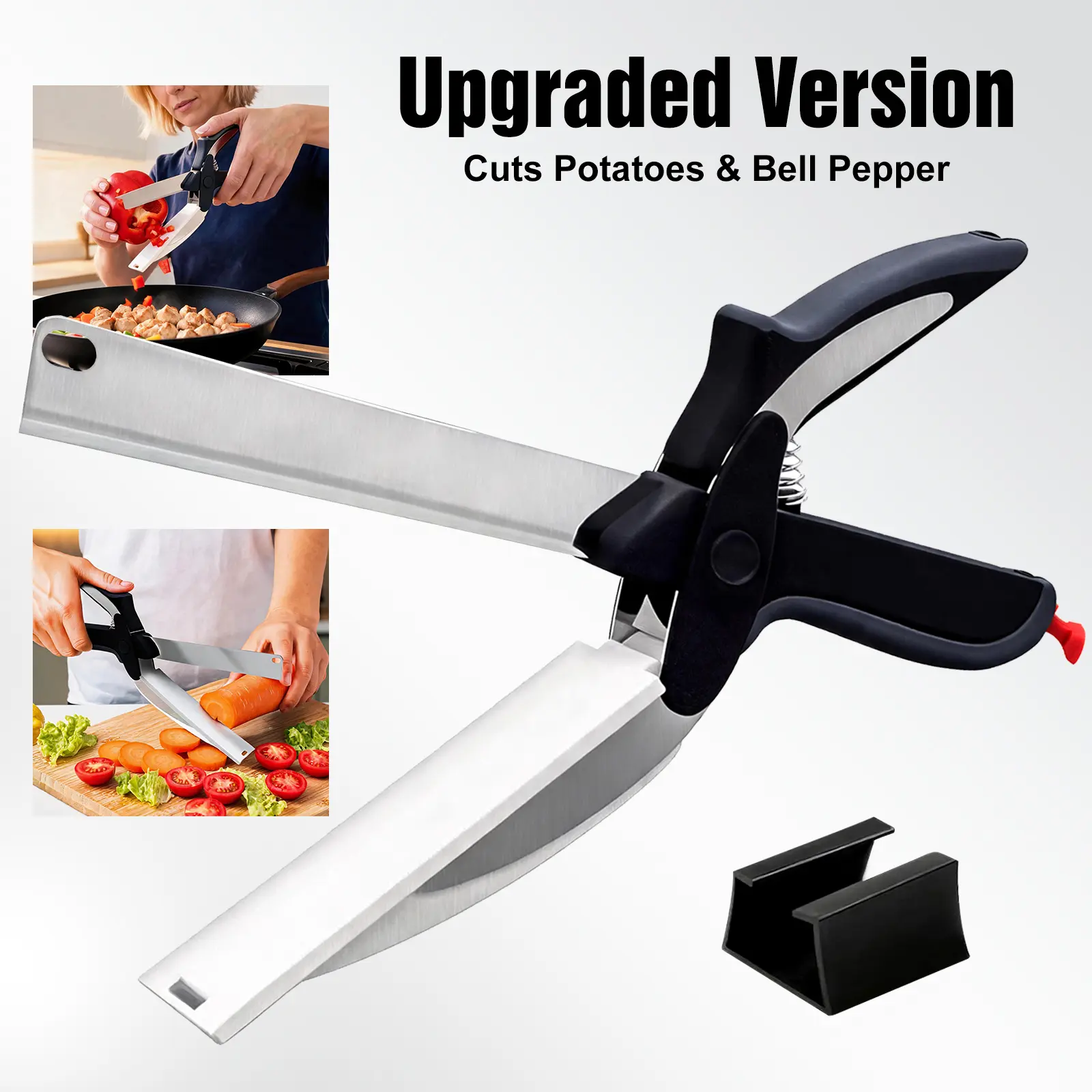 2-in-1 Kitchen Scissors & Knife for Food, 9.6" Stainless Steel Blade with Built-in Cutting Board & Safety Lock, Dishwasher Safe Vegetable, Fruit, Meat & Cheese Cutter for Quick Meal Prep