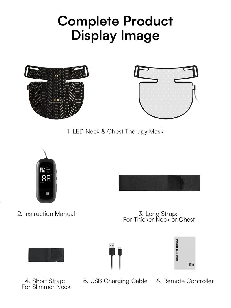 【LIVE ONLY】INIA GLOW Neck & Chest Red Light Mask – 850nm NIR | Fade Wrinkles & Spots | Lift & Firm in 4 Weeks - Red Light Skincare Device with 2600mAh Rechargeable Controller, Clinic-Grade, Full Coverage