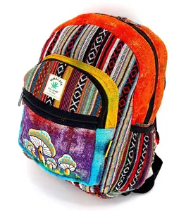 Himalayan Hemp Mini Backpack Mushroom Embroidered Tie Dye Boho Bag