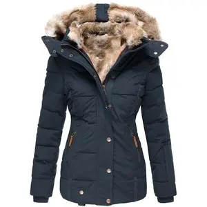 2025 Winter Warm Wool Collar Coat Womens Zipper Long Sleeve Slim Fit Hooded Coat cottonGift