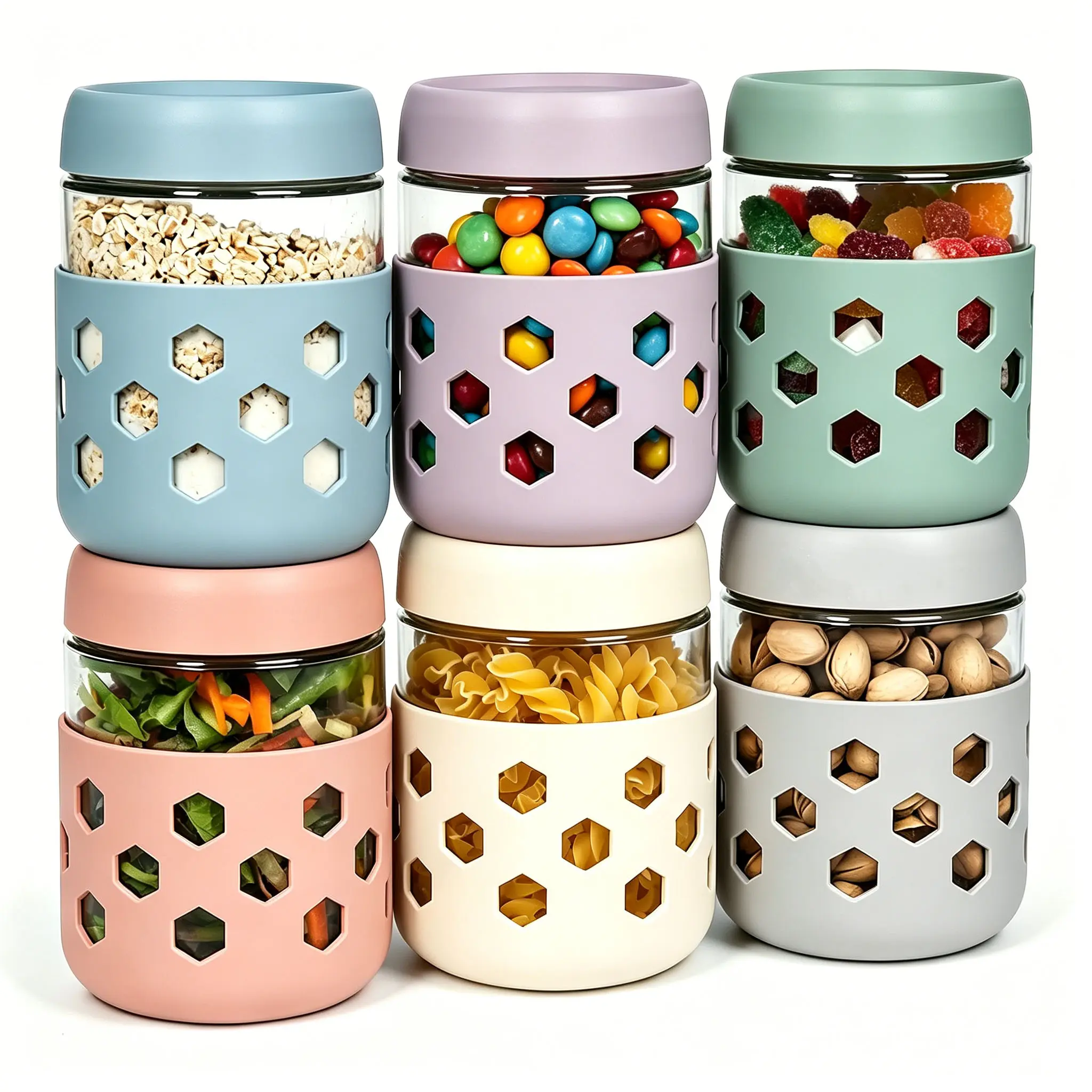 6 Pack 16oz Overnight Oats Jars with Lids & Silicone Sleeves - Airtight Glass Mason Jars, FoodStorage, Wide Mouth Meal Prep Containers for ChiaPudding, Yogurt, Berries & Snacks, Dishwasher Safe
