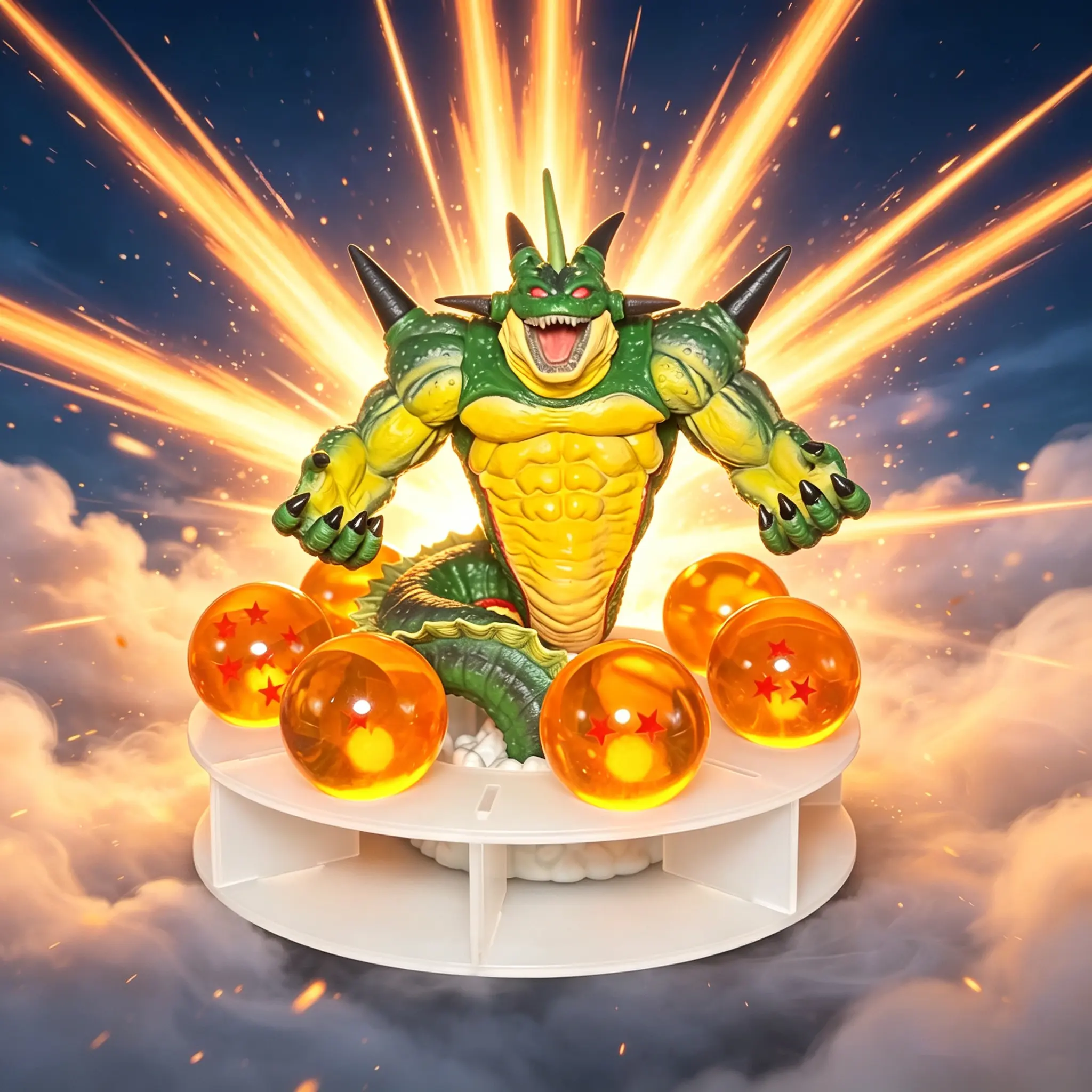 DBZ Anime Giant Green Dragon Figure with 7 Star Crystal Balls, Collectible Model Statue for Desk Decor, Perfect Gift for Anime Fans on Holidays, Halloween and Christmas.