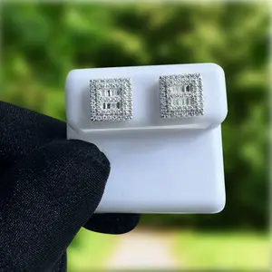 MoissX S925 Silver Delux Moissanite Square Shaped Baguette Earrings Studs