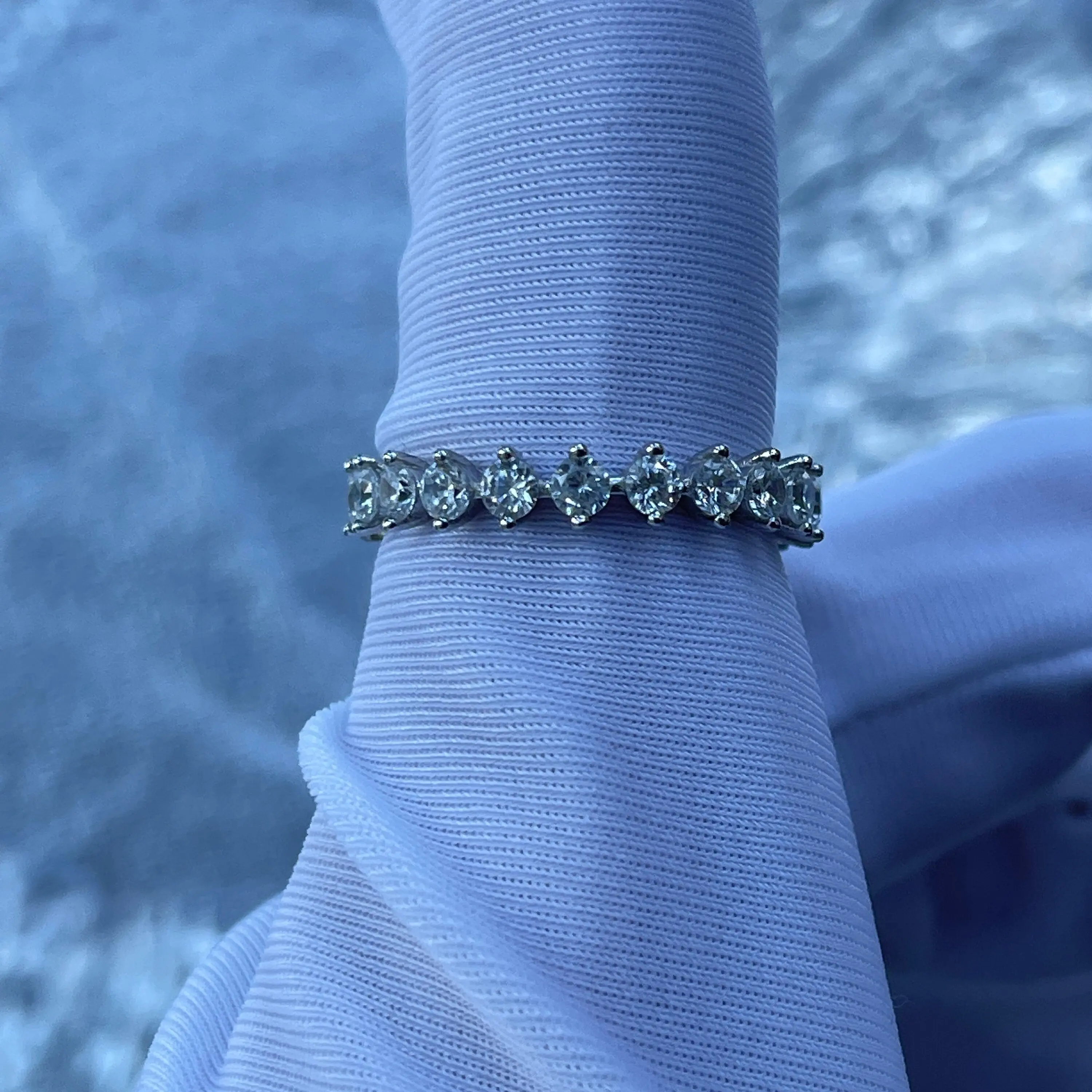 Round Paved Diamond Ring, Silver Eternity Band, Minimalist Ring, Promise Engagement Wedding Ring, Lab Created Diamond Ring, Anniversary Gift