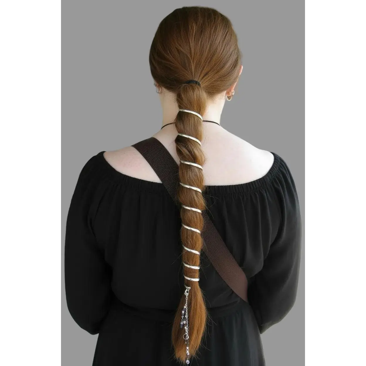 Silver Ponytail Wrap – 12" Flexible Hair Accessory for Braids, Locs & Ponytails | Medieval Metal