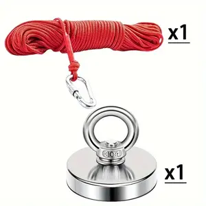 Magnet with Hanging Loops & Rope, Magnet for Rescue Fishing in Rivers, Deep Seas and Lakes, Perfect for Fishing Enthusiasts