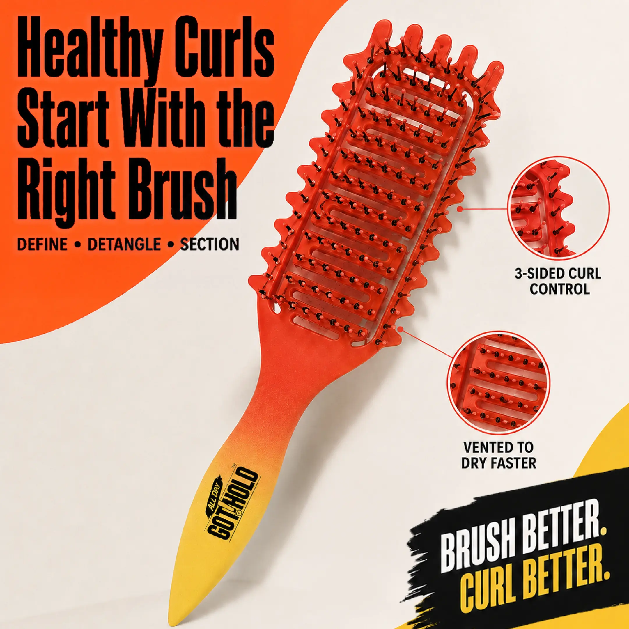 Curl Defining Brush for Curly Hair, Vented Detangling Hair Brush for Wet and Dry Styling, Curved Brush for Shaping and Smoothing Curl Clumps, Lightweight Hair Brush （Beige）, Curl Routine, Wash Day