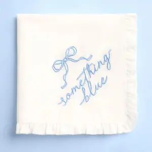 Something Blue Hanky - Embroidered Handkerchief, Bride Wedding Gift
