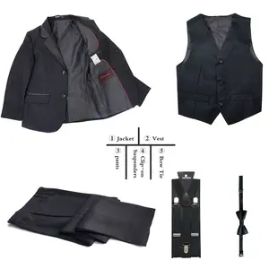 Kids Tuxedo Suits for Boys Ring Bearer Outfit 5 Piece Set Dress Clothes Formal Wear
