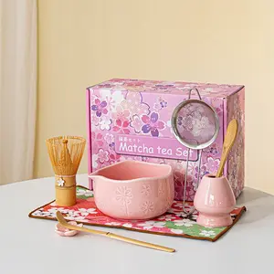 8pcs Matcha Tea Set, Japanese Style Flower Mouth Matcha Bowl, Traditional Teaware for Ceremony & Daily Use, Matcha Kit Set