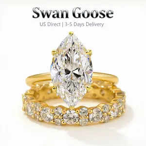 S925 Sterling Silver 3ct Marquise Cut Engagement Ring Set, 14K Gold-Plated Affordable Wedding Ring Set, Women's Bridal Jewelry,Suit for Daily,Travel,Proposal,Birthday,Anniversary