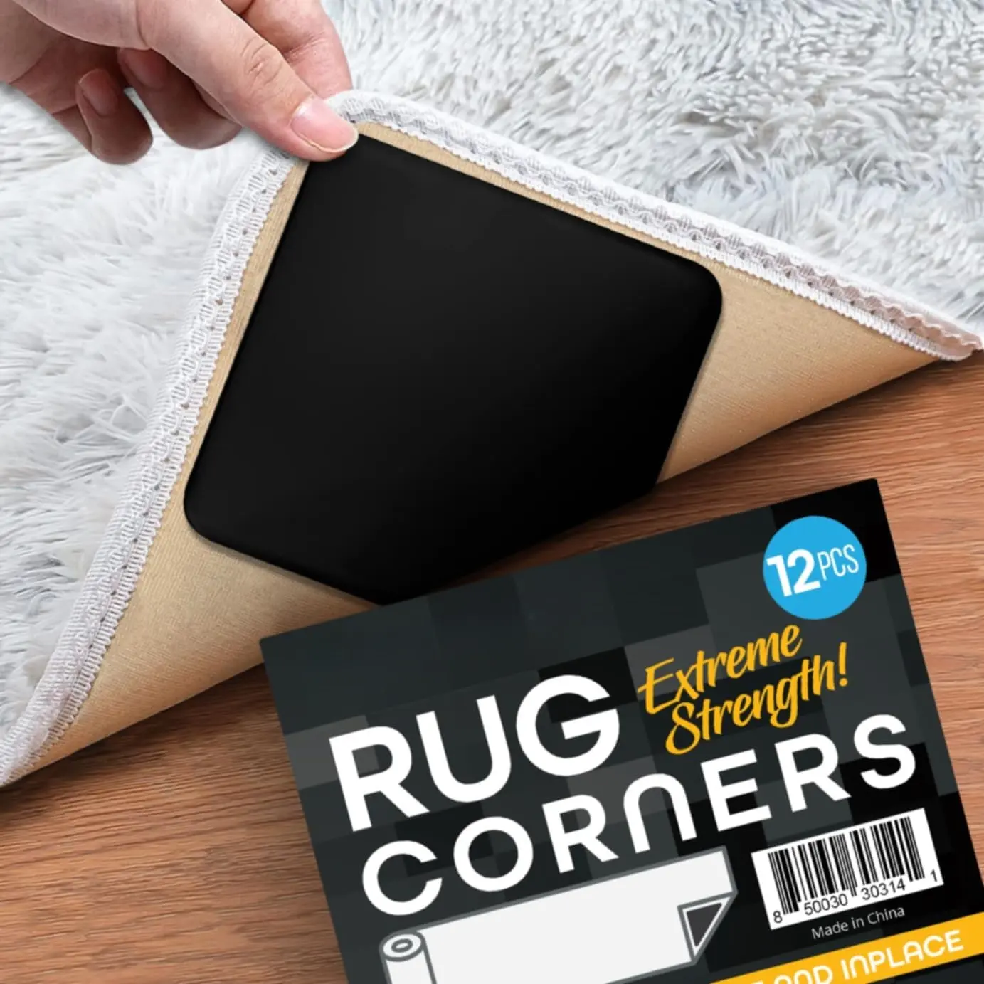 Premium No Slip Rug Corner Grippers - Anti Slip Rug Grips to Secure Mats, Runners, and Rugs for Kitchen, Bathroom, and Lounge Floors