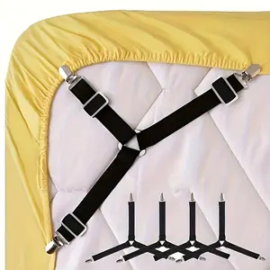 4-Pack Adjustable Elastic Bed Sheet Straps with Transparent Clips - Non-Slip, Easy-Clean Nylon Fasteners for Securing Bedding And Sofa Covers, Black