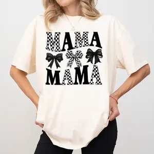 Black Coquette Bow Mama Comfort Colors Shirt, Checkered Mama T-shirt, Checkered Lover Graphic Tee, Black Coquette Mom Clothing, Mother's Day Gift