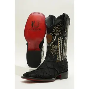 LA HERRADURA MENS DANIEL PIRARUCU DOBLILLADO GAM NEGRO RED BOTTOM SQUARE TOE BOOT