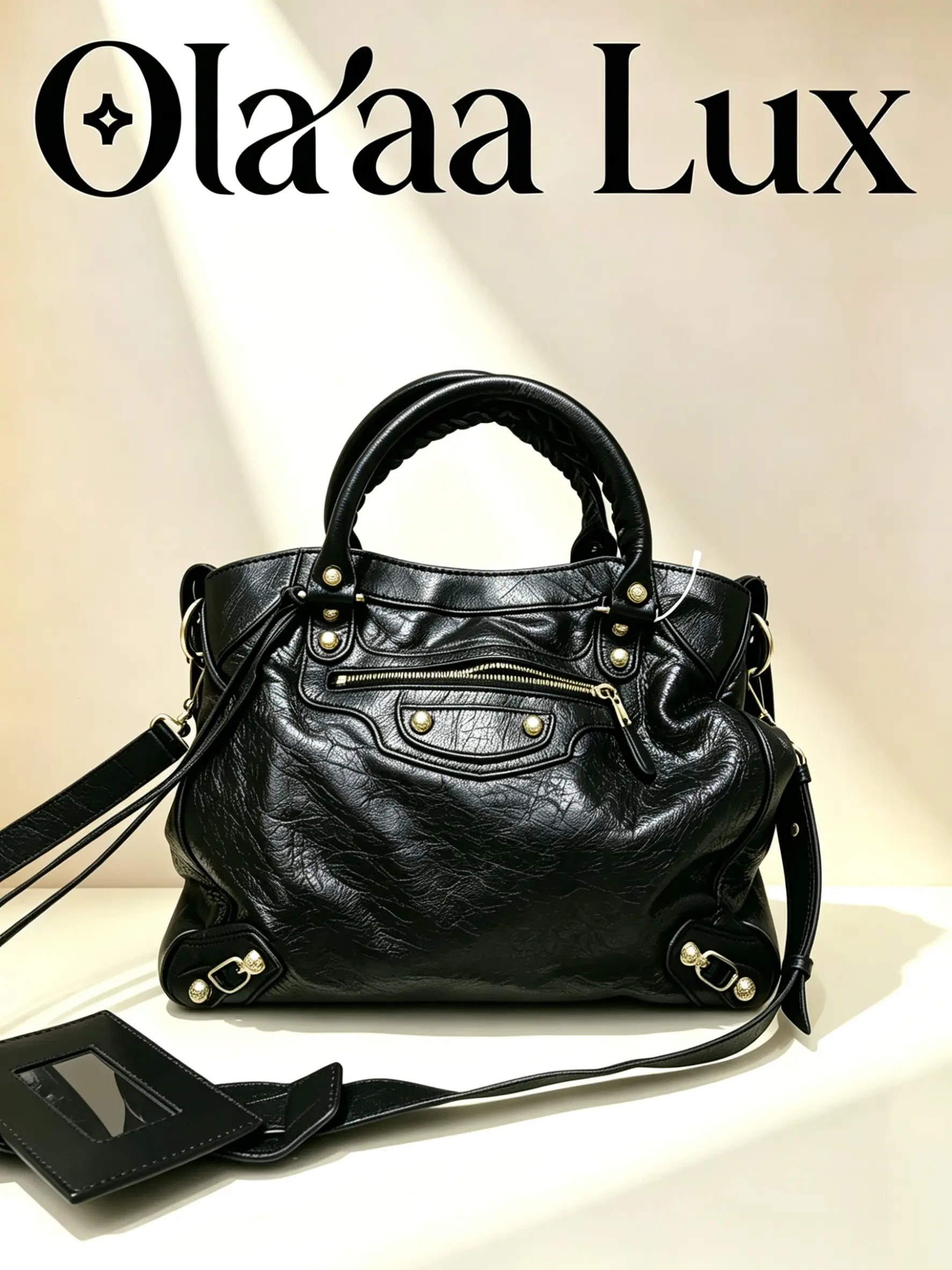 Pre-owned Balenciaga Black Wrinkled Lambskin City Bag, Gold Studs Braided Handle Detachable Crossbody Strap Shoulder Purse C19496212868