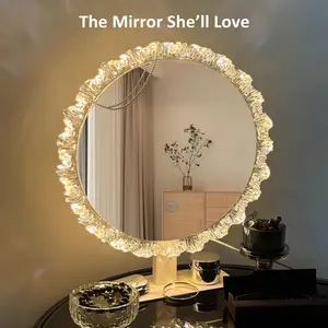 Summervibes GALENTAL Elegant Iceberg Vanity Mirror with Light, Crystal LED Makeup Mirror with Dimmable 3 CCT, Touch Screen Control, Adjustable Desktop Makeup Mirror for Bathroom, Living Room, Bedroom, Best Gifts - HD Reflection, Summervibes