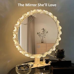 Summervibes GALENTAL Elegant Iceberg Vanity Mirror with Light, Crystal LED Makeup Mirror with Dimmable 3 CCT, Touch Screen Control, Adjustable Desktop Makeup Mirror for Bathroom, Living Room, Bedroom, Best Gifts - HD Reflection, Dealsforyoudays