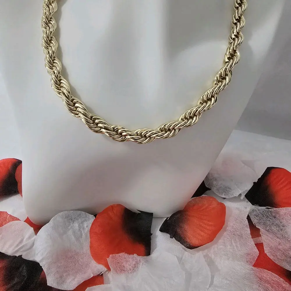 Unisex Elegant Twisted Look Rope Chain Necklace, 14 Karat Gold Plated, 20-Inch Chain, Gold Braided Necklaces, Metallic Gold Necklaces