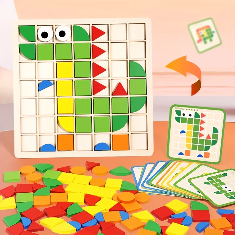 3D Wooden Mosaic DIY Construction Puzzle Blocks - Beginner-Friendly Multicolor Sensory Toy for Toddler Learning Activities, 3D Shapes Educational Tabletop Toy, Ideal Christmas Gift
