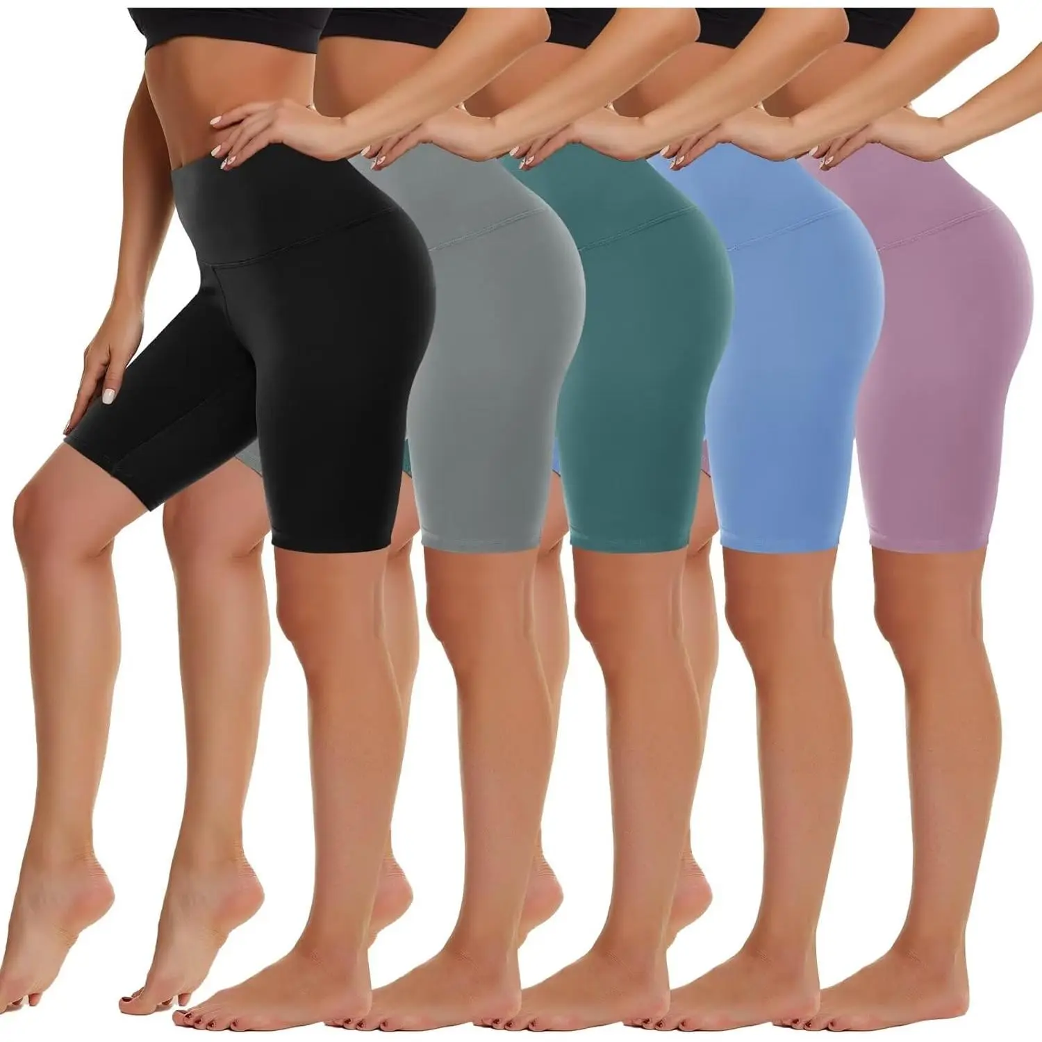 5 Pack Biker Shorts Women - 5"/8" High Waist Spandex Workout Running Athletic