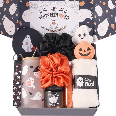 Halloween Boo Basket Stuffers for Women & Teens – 8PCS Spooky Gift Set with Ghost Glass Cup, Cute Halloween Gifts for Girls, Friends & Adults