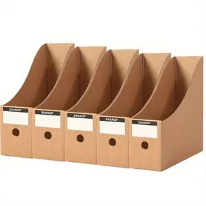 5-Piece Kraft Paper Magazine File Holder Set, Vertical Organizer for Workspace, Drawer-Style Document Storage for Professionals