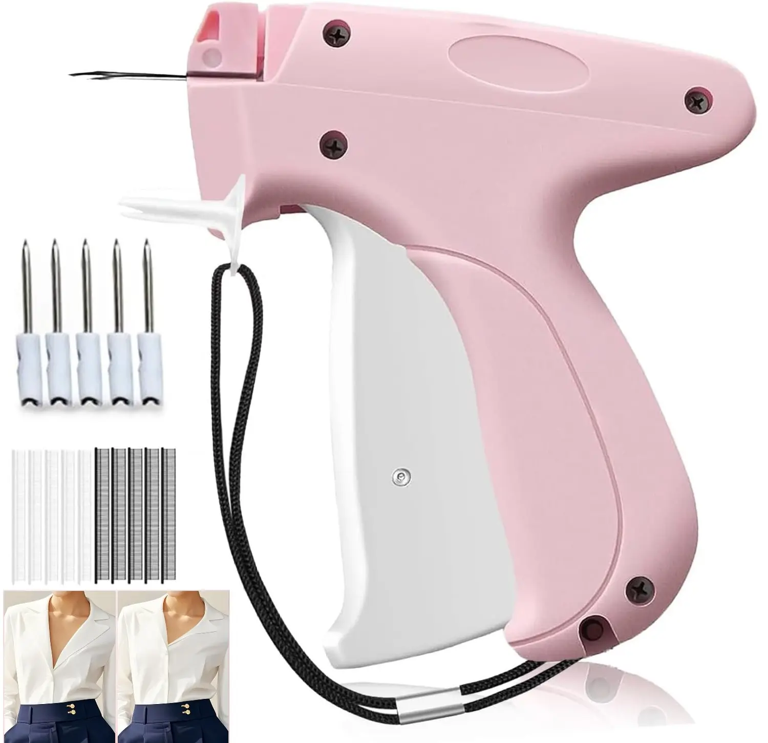 Stitch Gun for Clothes - Handheld Stitch Gun Quick Clothing Fixer - Tagging Gun - Includes 6 Needle, 500 Black Fasteners & 500 White Fasteners