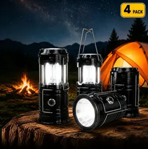 4-Pack Collapsible Portable LED Camping Lantern, Lightweight Waterproof Solar USB Rechargeable LED Flashlight, Survival Kits for Memorial Day Sale, Father's Day Gift, Indoor Outdoor Home Emergency Light, Power Outages, Hiking