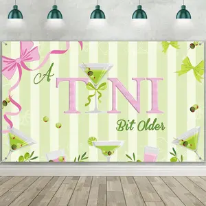 a Tini Bit Older Party Decorations Martini Bow Birthday Backdrop Banner Large Fabric Green Pink Martini Bar Birthday Photo Backdrop for Bachelorette Bridal Shower Party Supplies, 6 x 3.6 ft