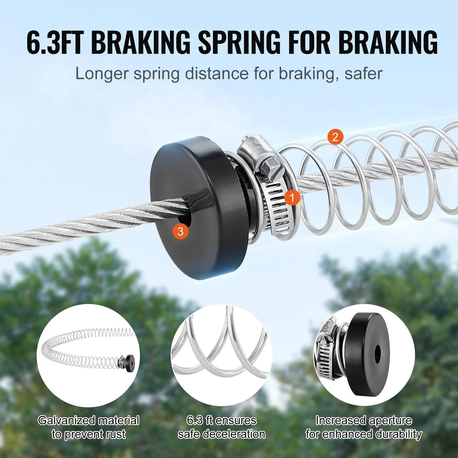 Father's Day Gift VEVOR Zipline Kit for Kids and Adult, 160 ft Zip Line Kits Up to 500 lb, Backyard Outdoor Quick Setup Zipline, Playground Entertainment with Stainless Steel Zipline, Spring Brake, Safety Harness, Seat