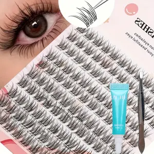Fish tail false eyelash set+eyelash glue+special eyelash curler - cartoon style natural appearance, thick and fluffy, C roll Eyelash Clusters Diy Eyelashes Kit Individual Eyelash Kit