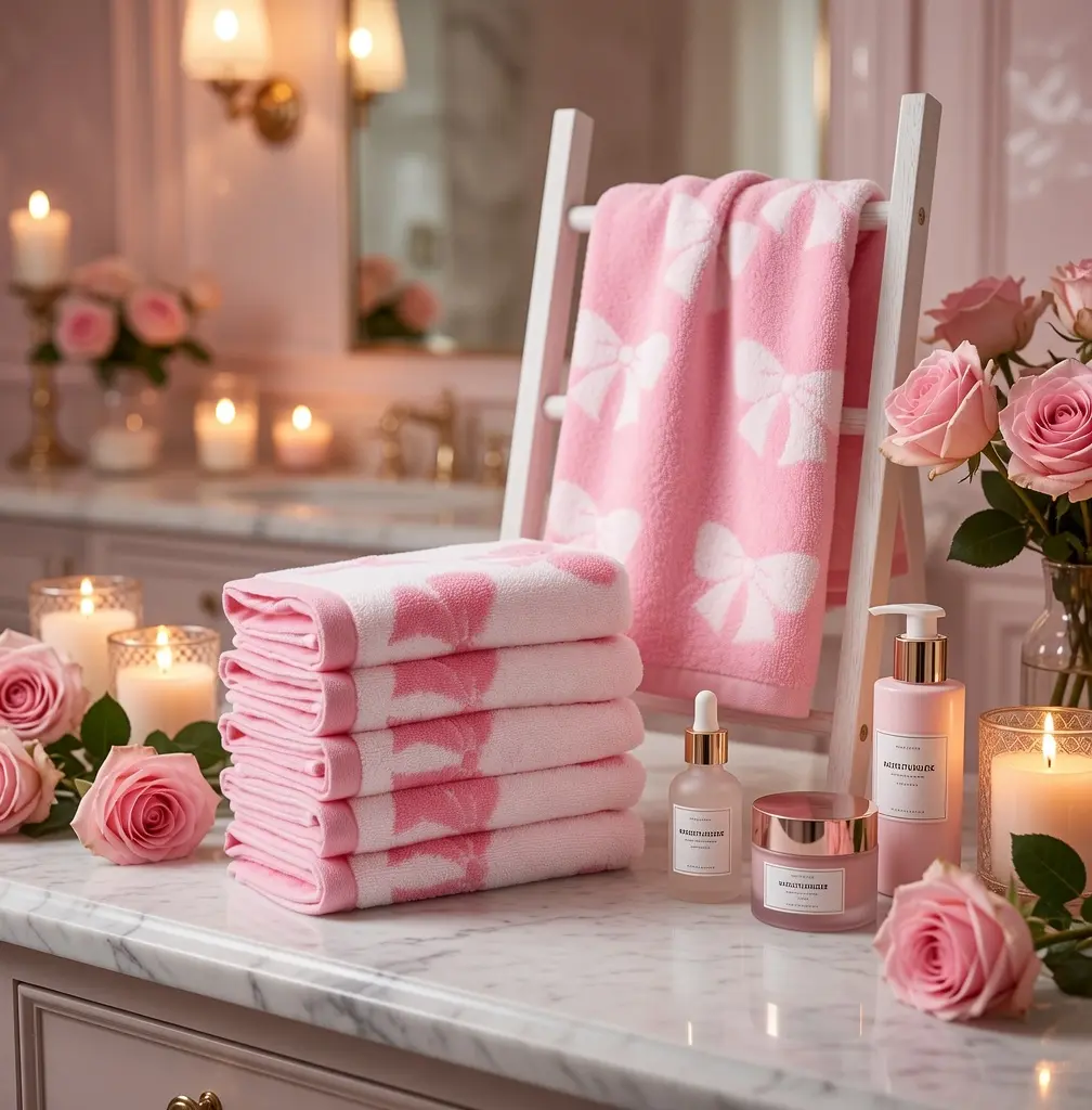 6 Pcs Pink Bow Washcloths | 100% Cotton | Soft Face Towels | Coquette Bathroom Decor | Viral Pink Bow Aesthetic