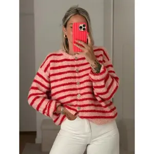 Women’s Vintage Striped Cardigan, Casual Everyday Knitwear, Perfect for Dates & Shopping, Ideal for Spring/Autumn/Winter Seasons