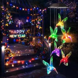 New Year color-changing wind chimes, solar-powered, 6-LED waterproof outdoor decorative hanging lamp, a perfect holiday gift for mom, wife, or children.Affordable and high-quality, suitable for porches, patios, and gardens.