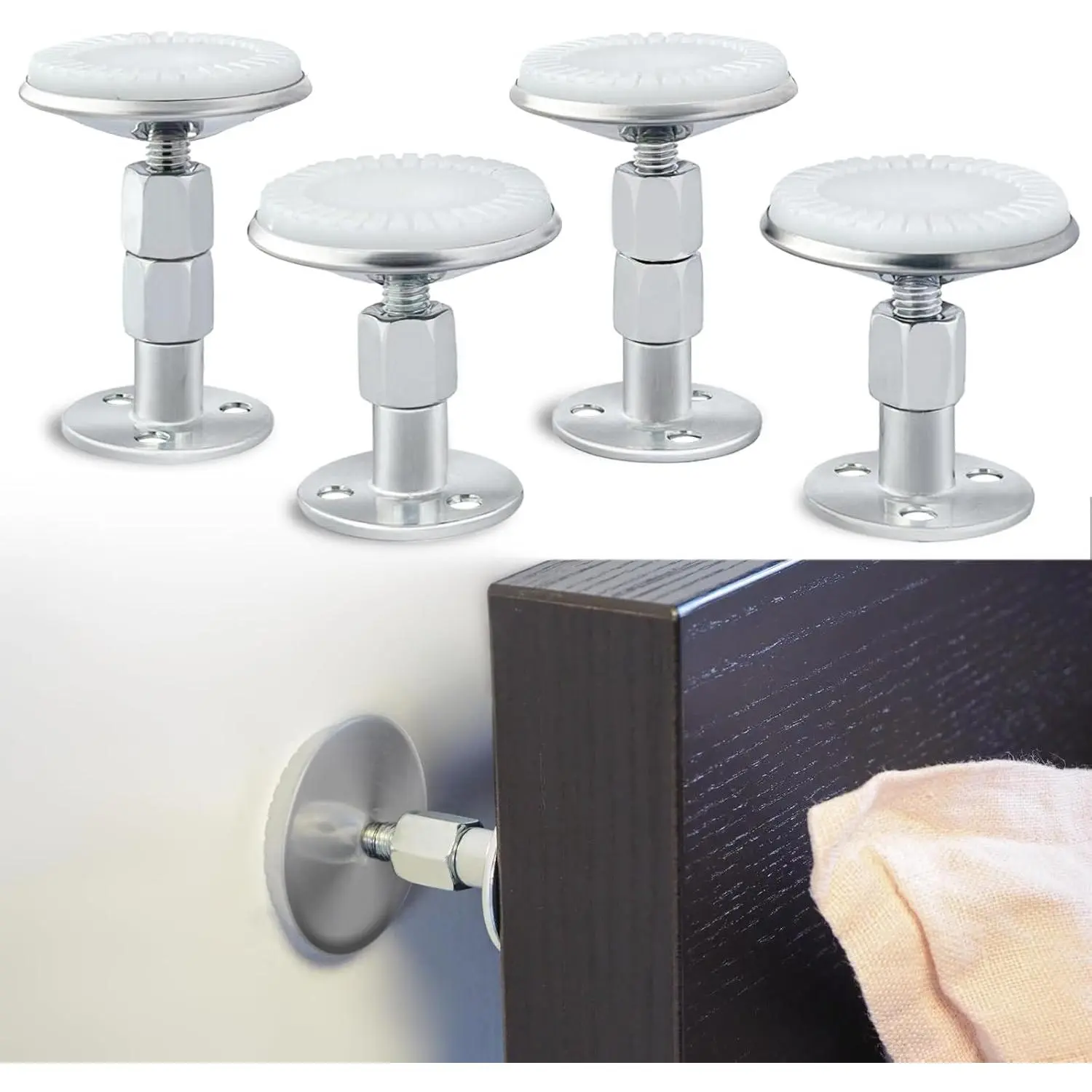 Upgraded Headboard Stoppers 4 Count - Wall Protection Bed Stoppers for Headboard & Bed Frame, Easy to Install (1.3in-3.4in)