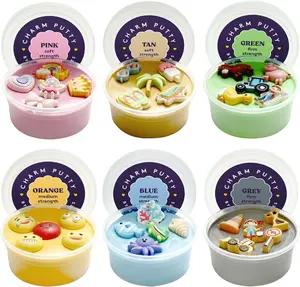 Sensory Therapy Putty for Kids and Adults with Cute Charms, Resistive Hand Exercise Stress Relief Therapy Putty, Five Ounces of Each Putty, Construction,Sea,Beach,Princess,Emoji,Farm