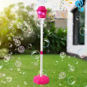 Automatic Bubble Machine with 3-Level Height Stand Night Light & Music Rechargeable Portable Blower for Weddings Birthday Parties Camping with Colorful LED Lighting