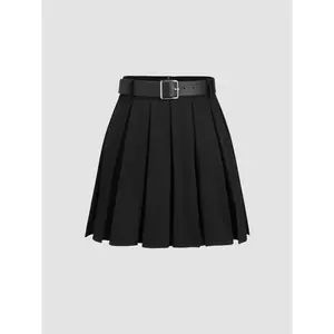 Cider  Solid Pleated Mini Skirt With Belt SpringStatements