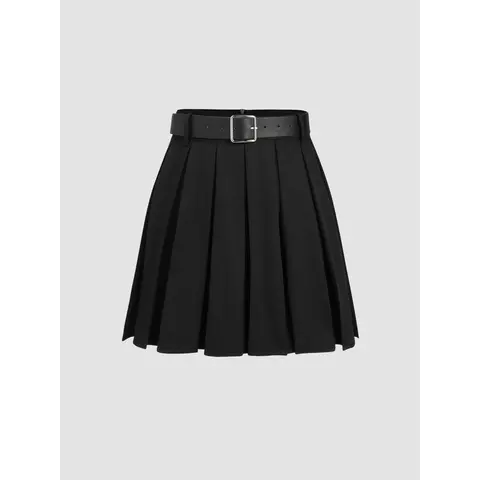 Cider  Solid Pleated Mini Skirt With Belt