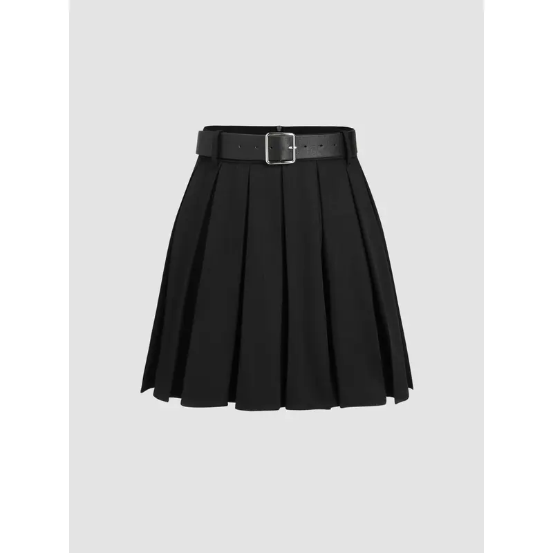 Cider Solid Pleated Mini Skirt With Belt