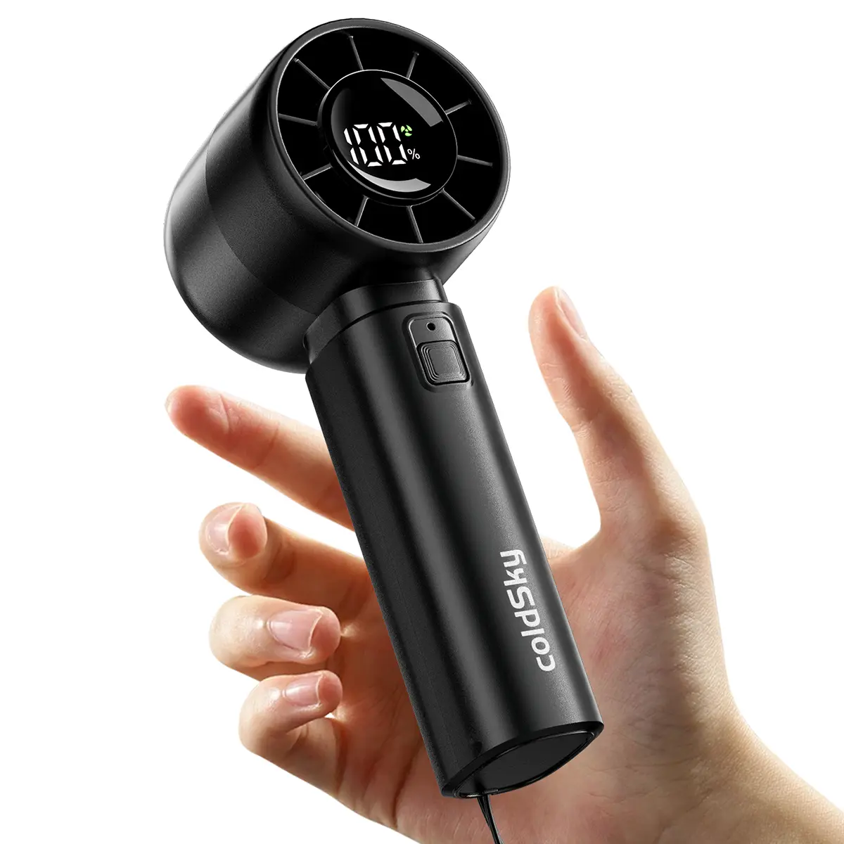 ColdSky Portable Personal Turbo Cooling Fan - 5 Speeds, Digital Display, 4000mAh Rechargeable Cordless Handheld Fan for Outdoors Travel, Indoor Desk Use (Black), Fans