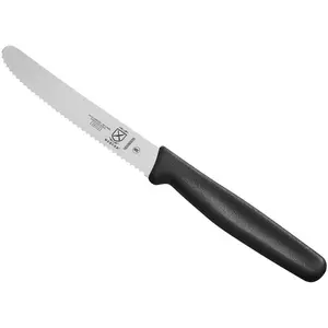 Mercer Culinary  4 1/4" Serrated Rounded Tip Paring / Bar Knife with Guard