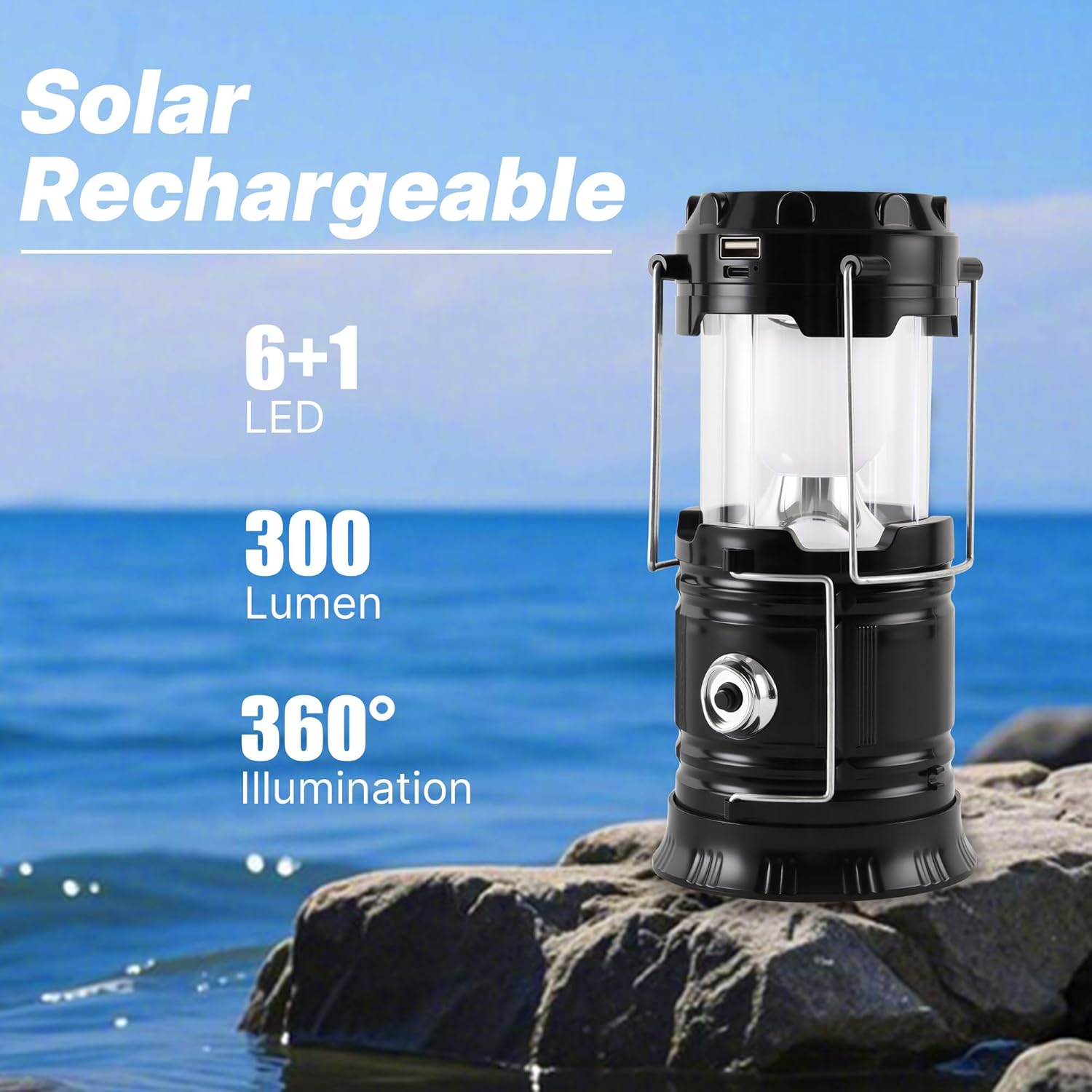 Solar Camping Lantern 4-Pack - Rechargeable 100 Lumen Max LED Emergency Lights, Magnetic Base, Foldable Hanging Hook, Collapsible Compact ABS Plastic Lamp with Power Bank for Camping, Power Outages - Gift Set, Collapsible Form